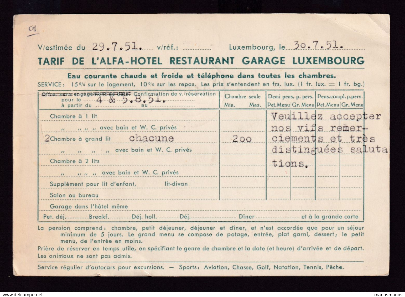 DDGG 022  -- HOTELS - Carte Illustrée ALFA-HOTEL TP Joséphine Charlotte LUXEMBOURG Gare 1951 Vers Gand - Lettres & Documents