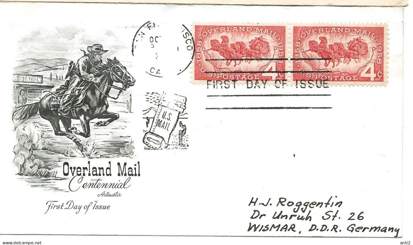 USA 1958 Overland Mail Centennial  Mi 739 X 2 FDC - Lettres & Documents