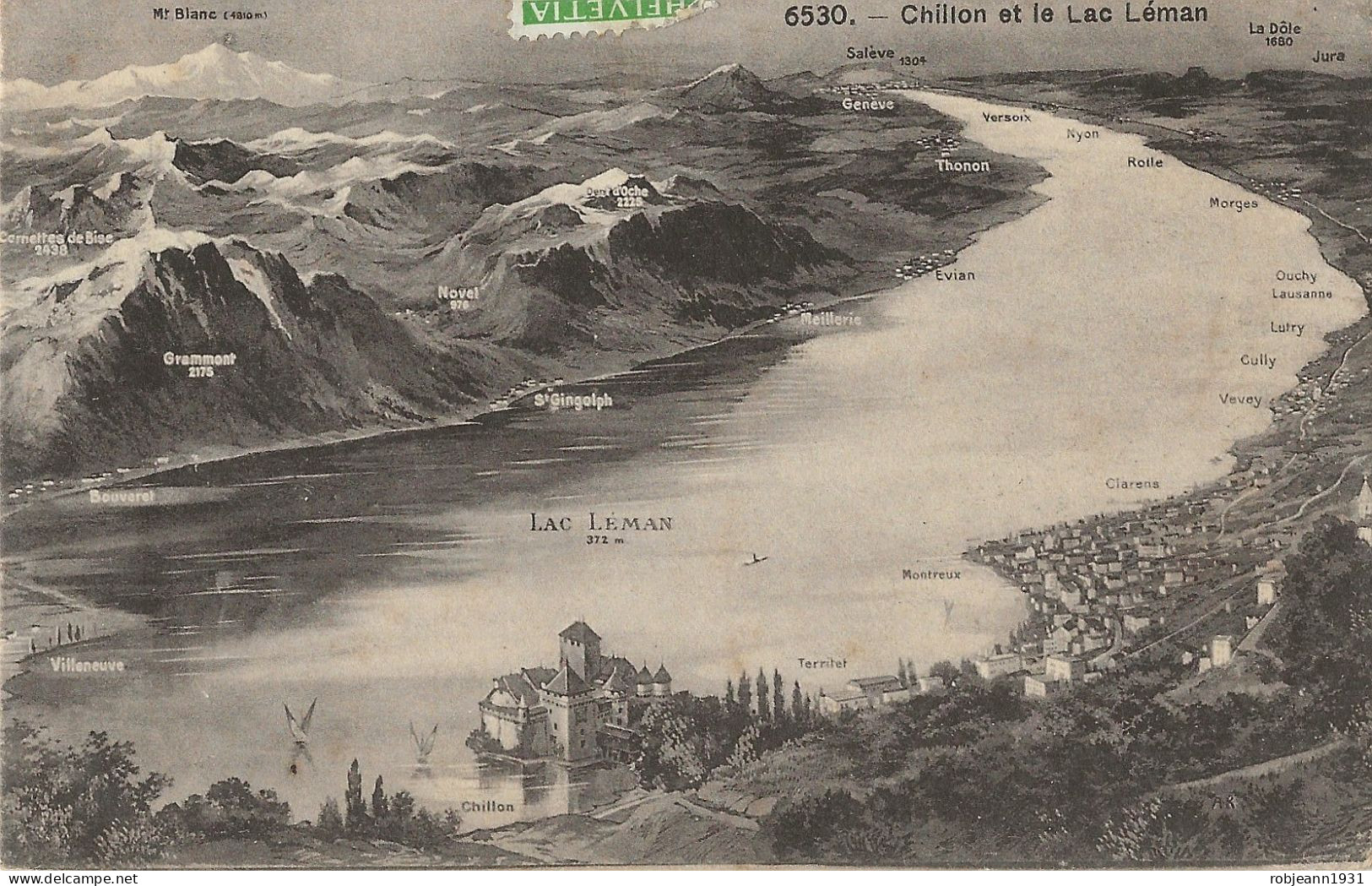 Suisse - Vaud ( Veytaux ) Vue Aérienne Du Château De Chillon Et Le Lac Léman  ( Timbre Philatélie ) - Veytaux