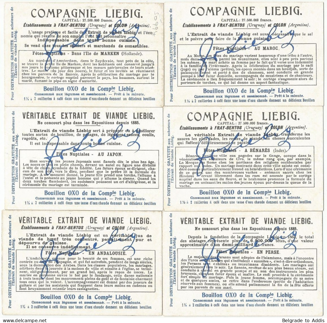 Chromo Liebig Série Compl. De 6 Chromos S_0994 Fêtes Nuptiales 1910 (2) - Liebig