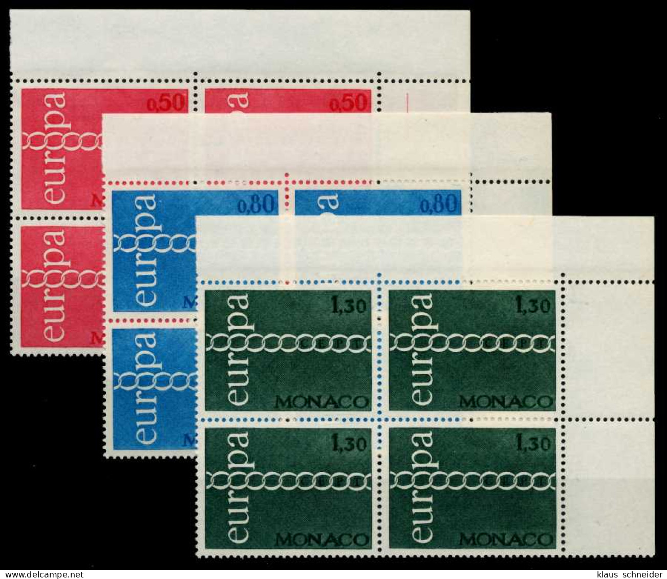 MONACO 1971 Nr 1014-1016 Postfrisch VIERERBLOCK ECKE-OR X760CF2 - Unused Stamps