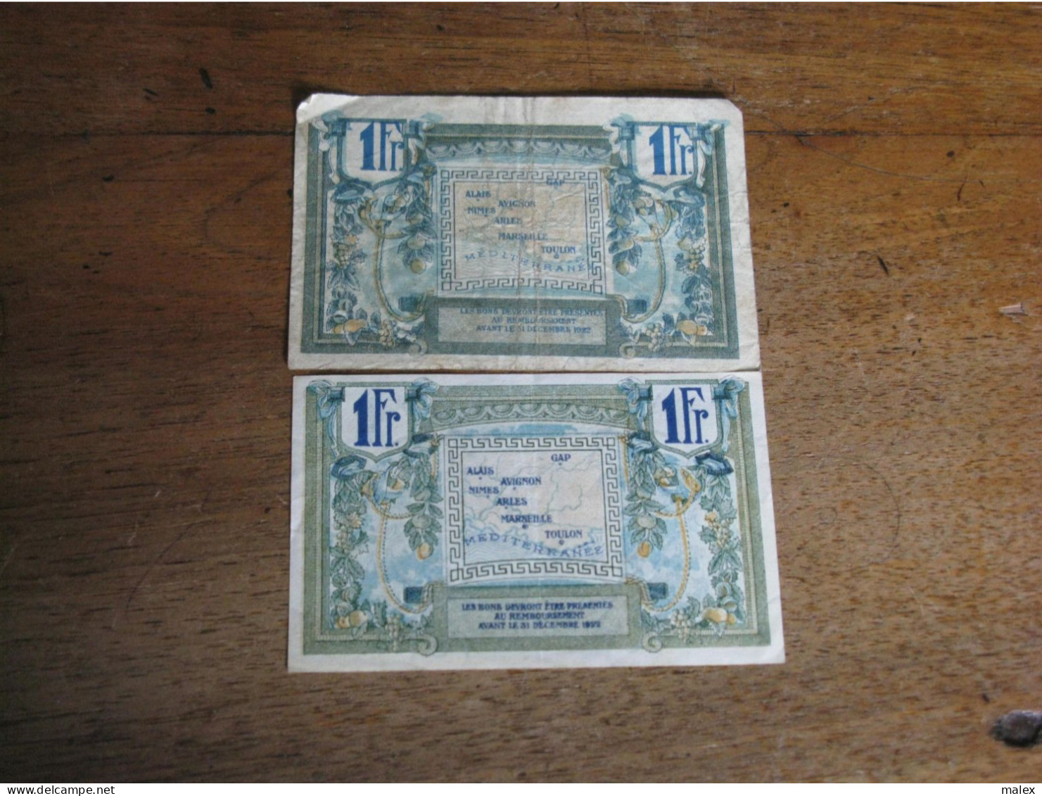 2 Billets : Chambres De Commerce REGION PROVENCALE   / UN FRANC - Handelskammer