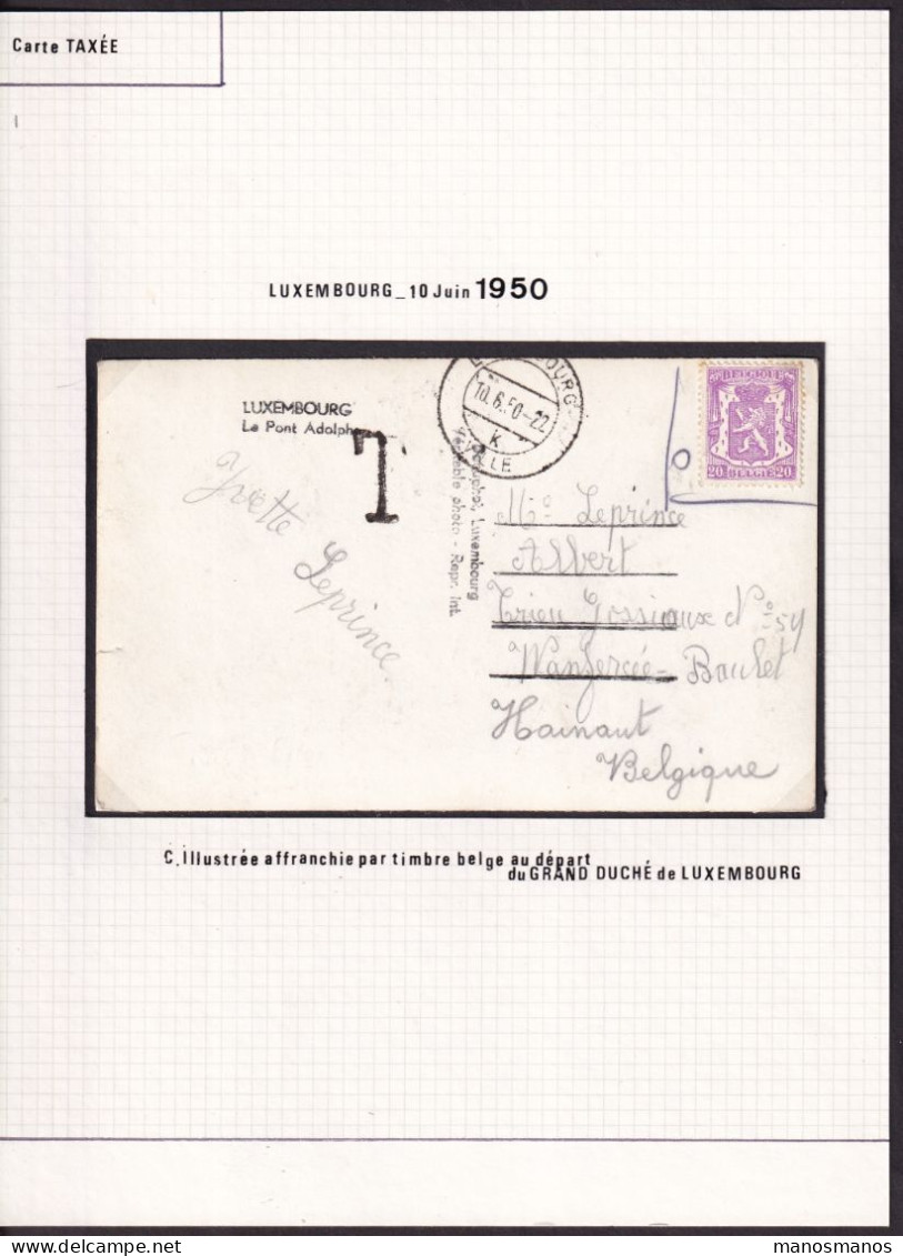 DDGG 024  -- Carte-Vue Affranchie TP BELGE Petit Sceau - Timbre Refusé à LUXEMBOURG 1950 = T , Taxation Non Appliquée - Covers & Documents