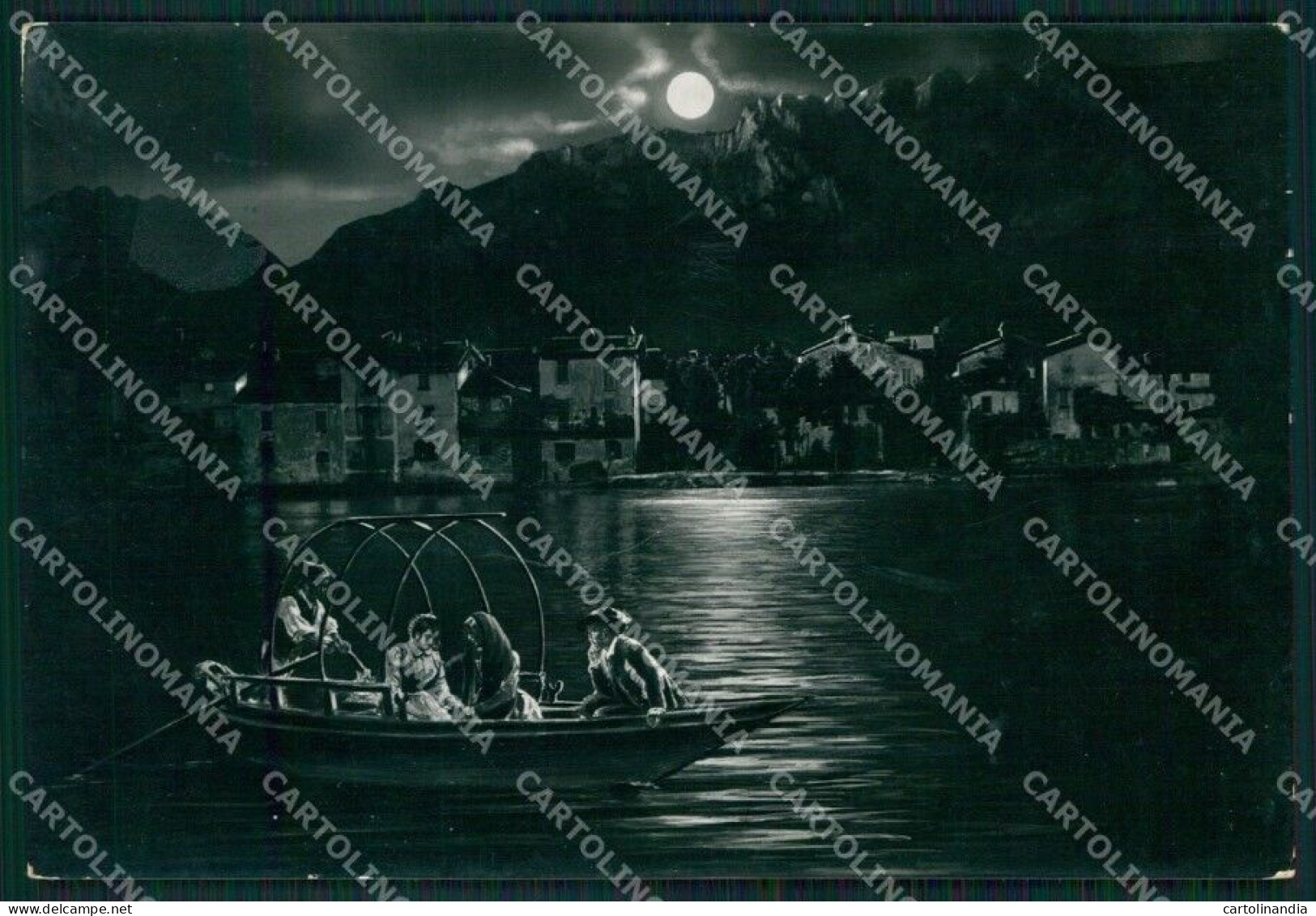 Lecco Città Lago Di Como Chiaro Di Luna Manzoni Barca Foto FG Cartolina KB4464 - Lecco