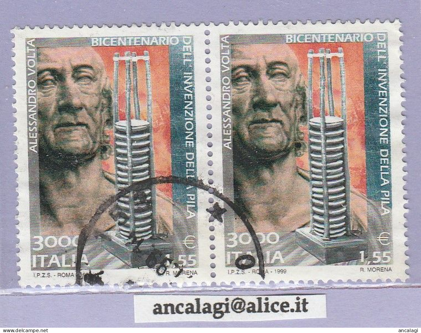 USATI ITALIA 1999 - Ref.0820 "ALESSANDRO VOLTA" 1 Val. In Coppia - - 1991-00: Used