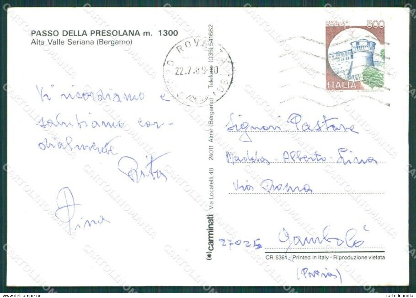 Bergamo Passo Della Pesolana Foto FG Cartolina KB4484 - Bergamo