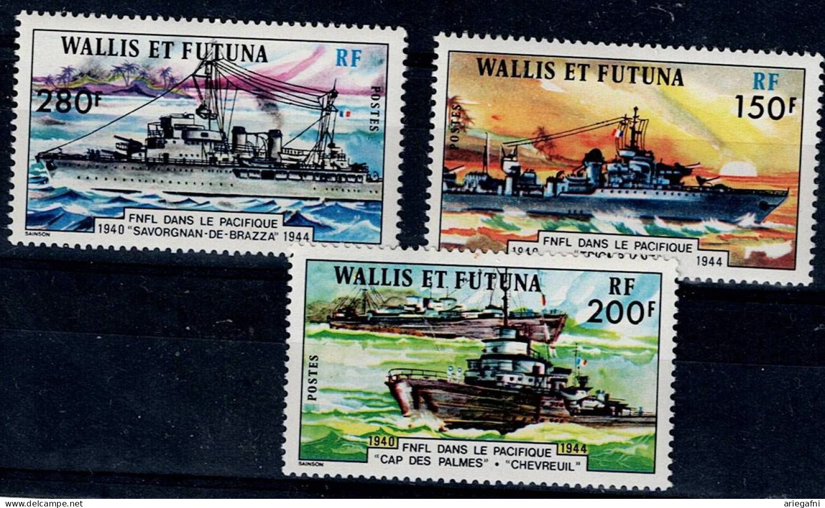 WALLIS AND FUTUNA 1978 WARSHIPS OF THE FREE FRANCE IN THE PACIFIC MI No 308-10 MNH VF!! - Unused Stamps