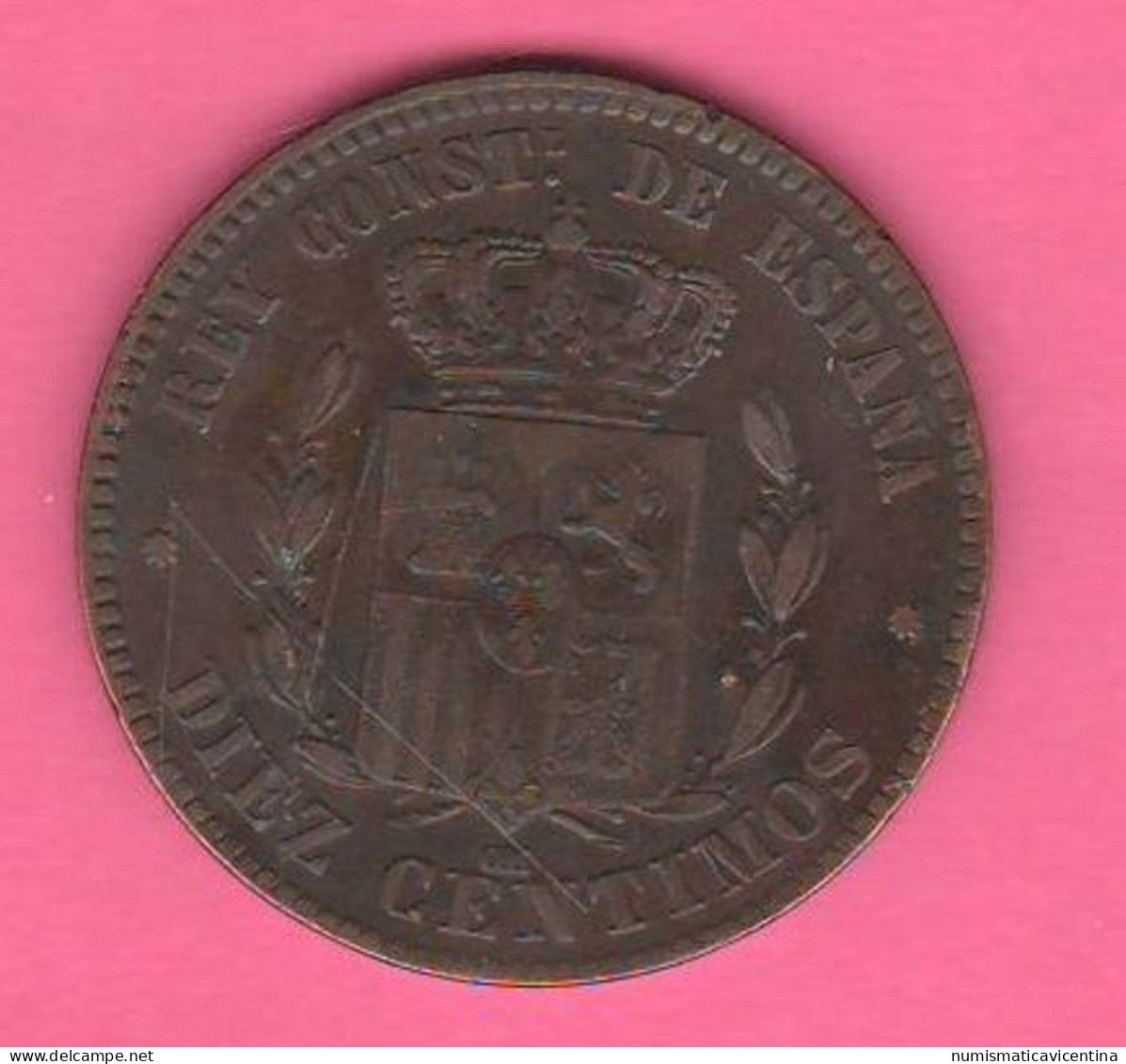 Spagna 10 Centimos 1877 Spain España 10 Centimos Alfonso XIII° Bronze Coin - Eerste Muntslagen