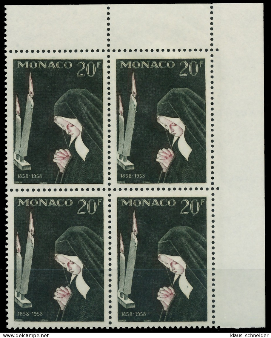 MONACO 1958 Nr 597 Postfrisch VIERERBLOCK ECKE-ORE X3BA72A - Unused Stamps
