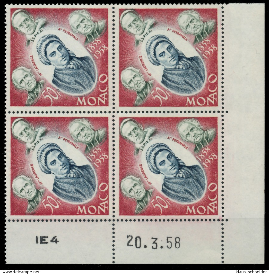 MONACO 1958 Nr 599 Postfrisch VIERERBLOCK ECKE-URE X3BA7B6 - Ungebraucht