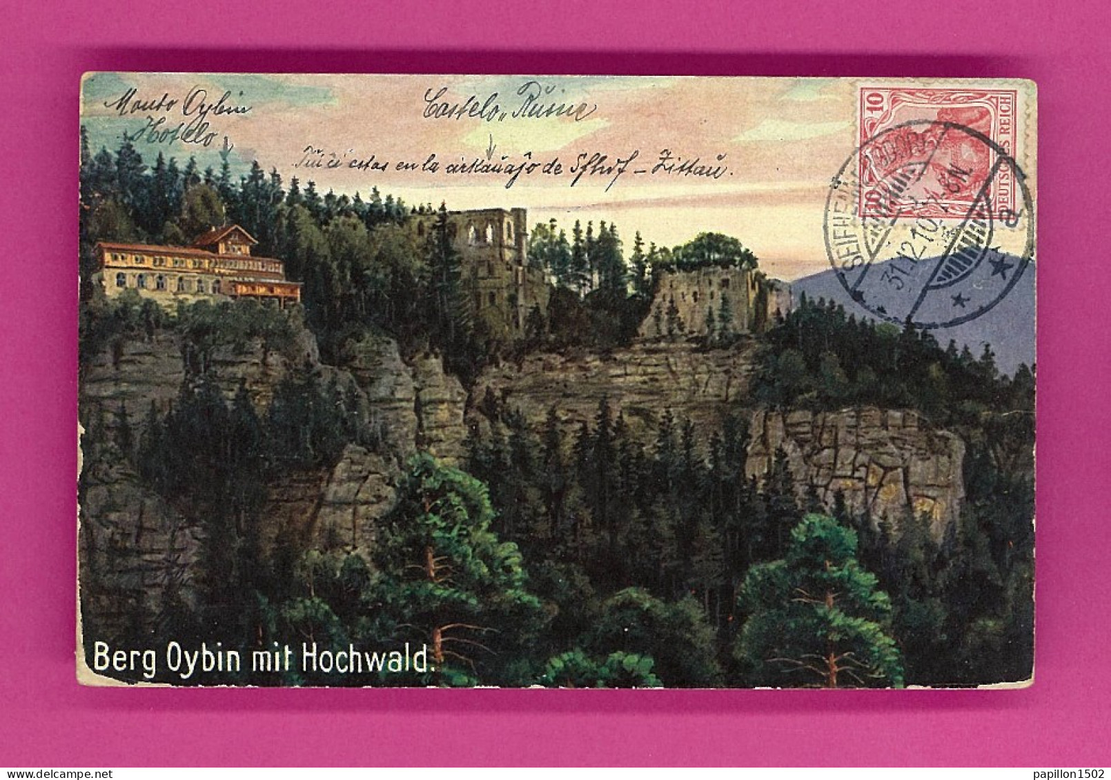 E-Allemagne-274PH7  OYBIN Mit Hochwald, Les Ruines Du Château, Cpa Colorisée - Oybin