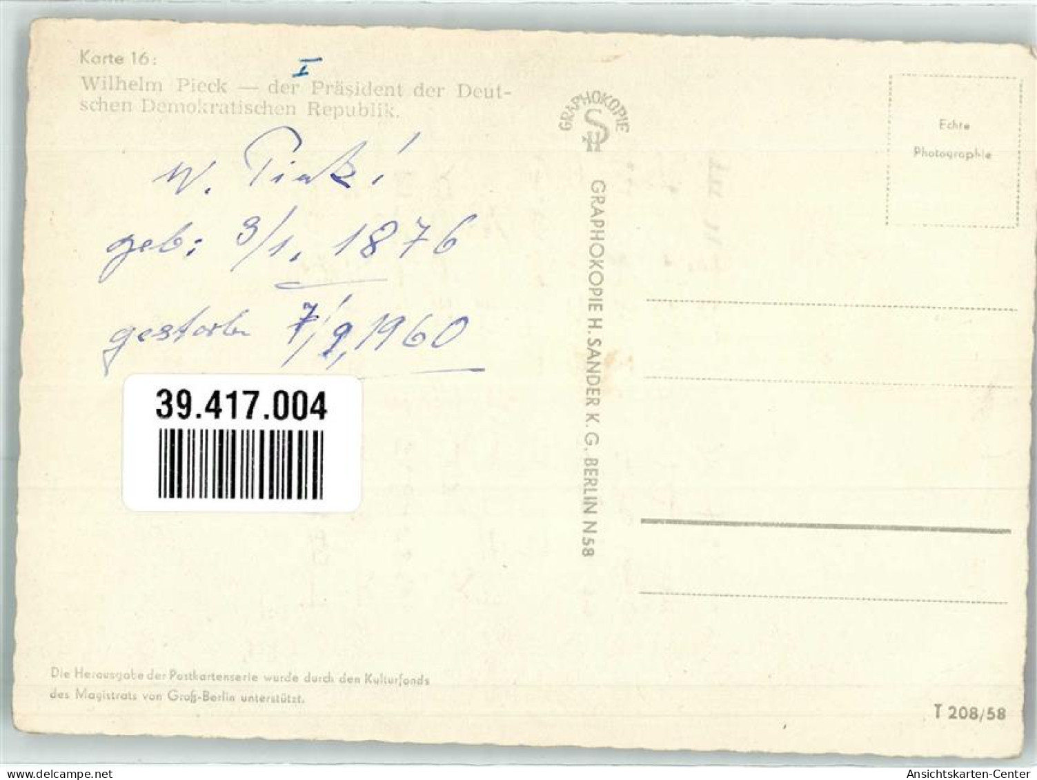 39417004 - Wilhelm Pieck Praesident Der DDR - People