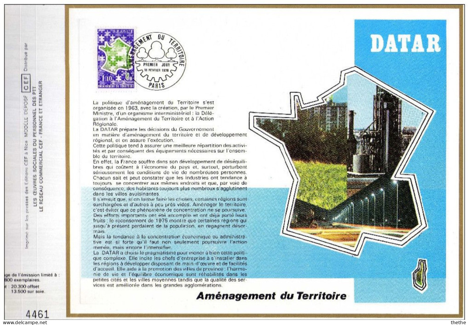 FRANCE - 15éme Anniversaire Délégation Aménagement Du Territoire Et L'action Régionale (DATAR) - N° 441 Du Catalogue CEF - 1970-1979