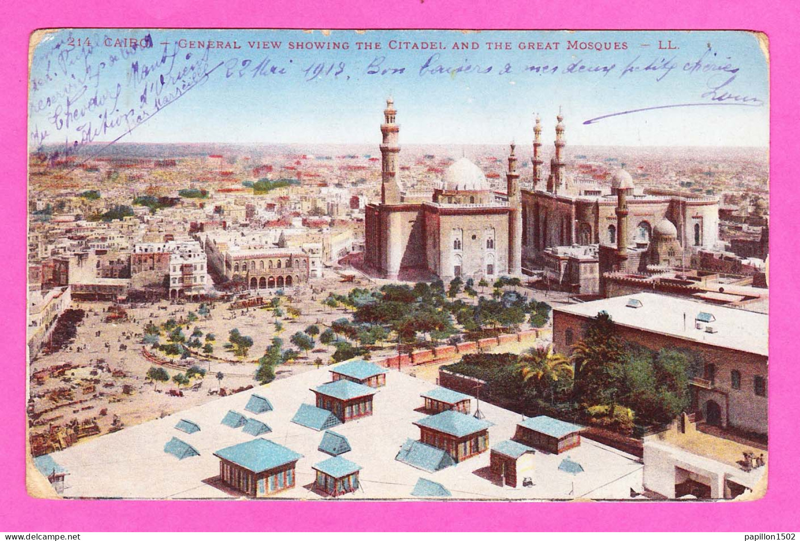 E-Egypte-121PH29  LE CAIRE, Vue Générale Sur La Citadelle Et La Grande Mosquée, Cpa Colorisée - Le Caire