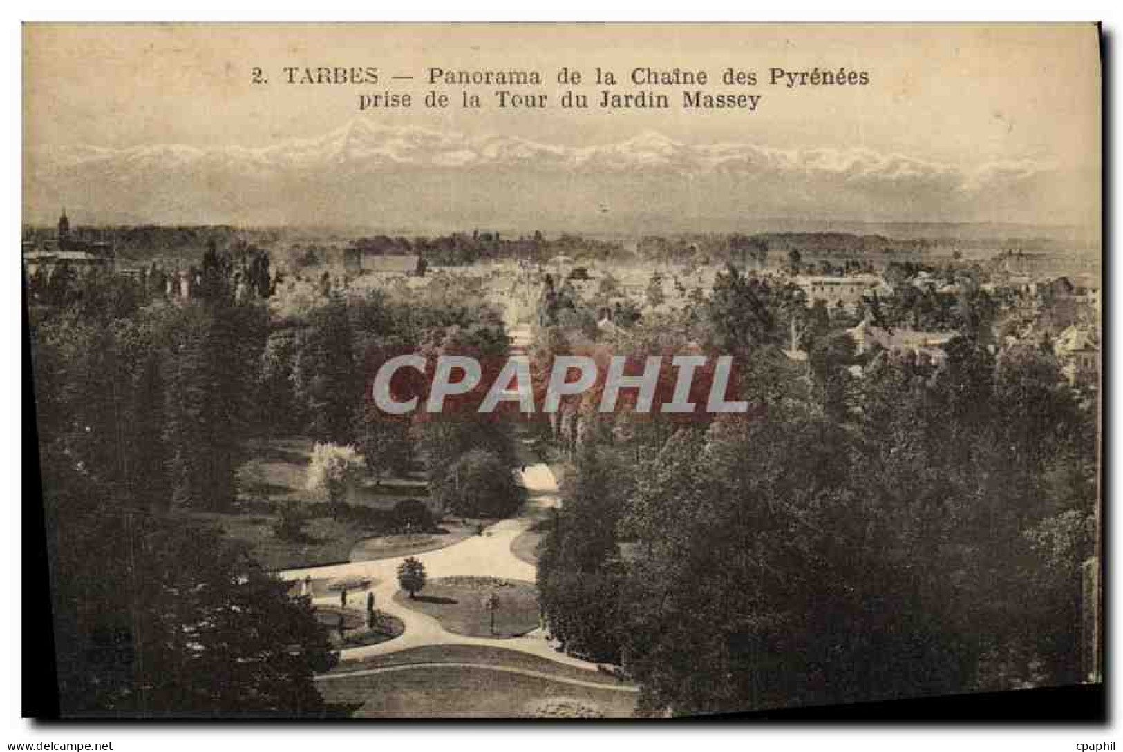 CPA Tarbes Panorama De La Chaine Des Pyrenees Prise De La Tour Du Jardin Massey - Tarbes