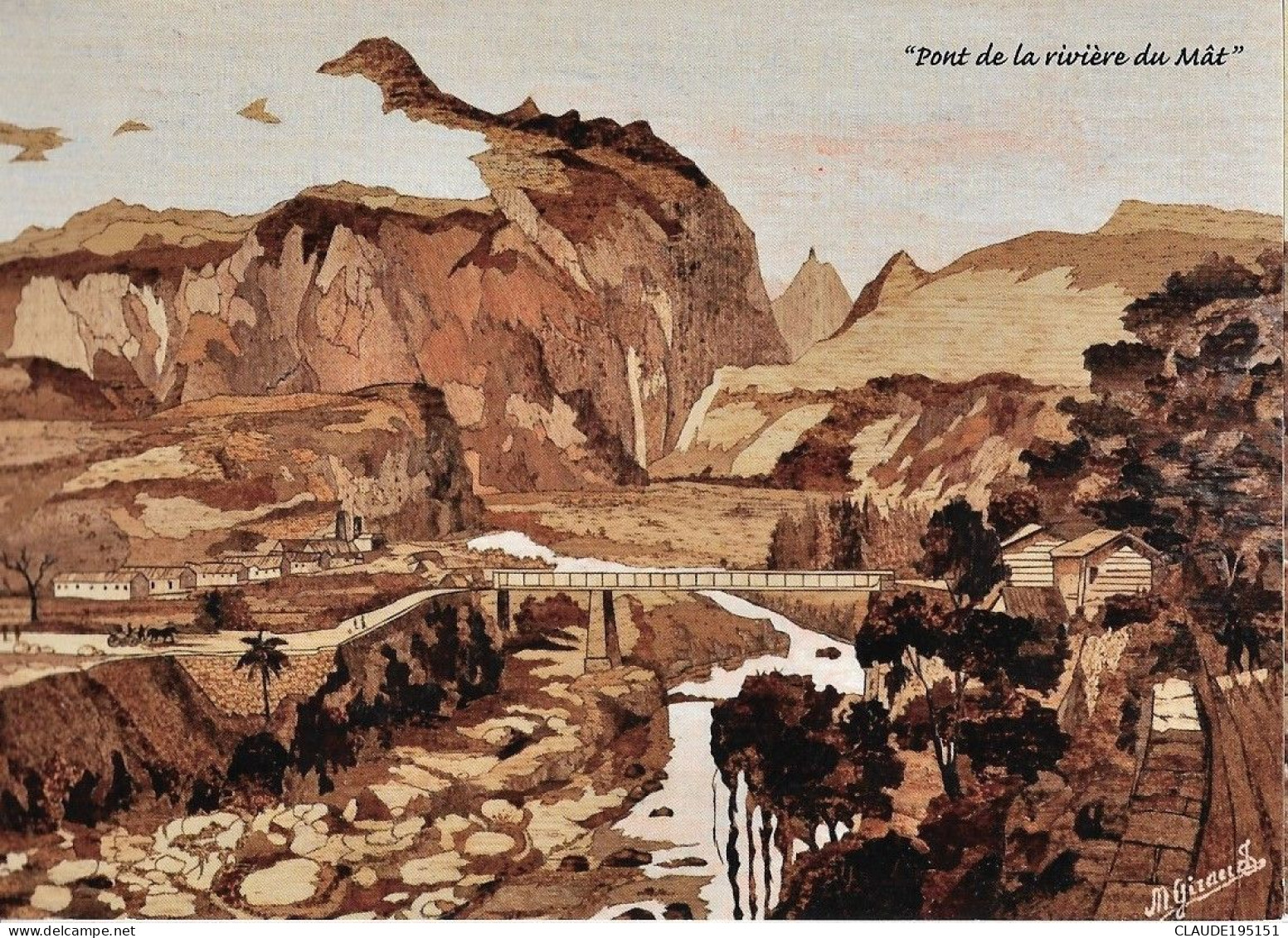 LA REUNION  PONT DE LA RIVIERE DU MAT   CARTE POSTALE  MICHEL GIRAUD ARTISTE PEINTRE CARTE RARE   (EDITEUR GRAPHICA) - Otros & Sin Clasificación