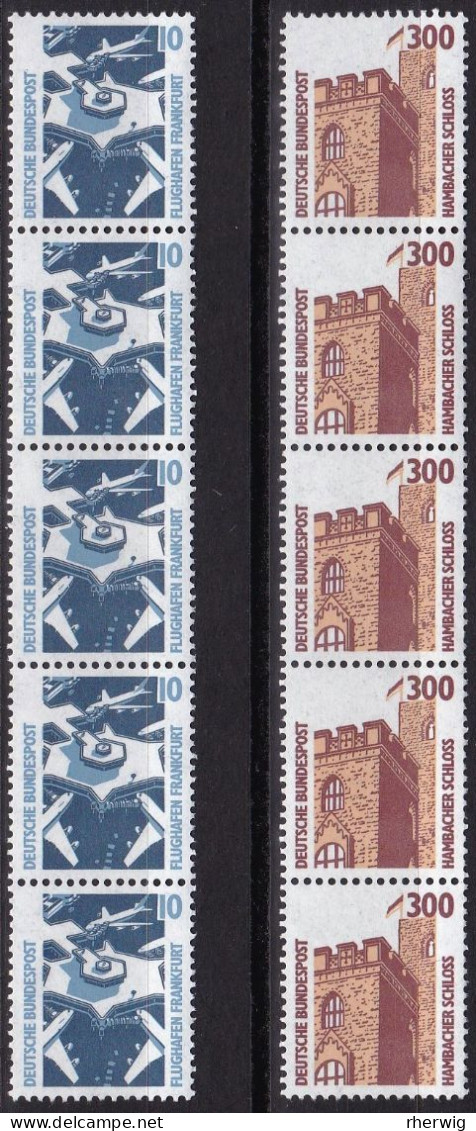 BRD, 1988,  Nr. 1347-1348 ** 5er- Streifen Mit Zählnr. Sehenswürdigkeiten (II) - Ungebraucht