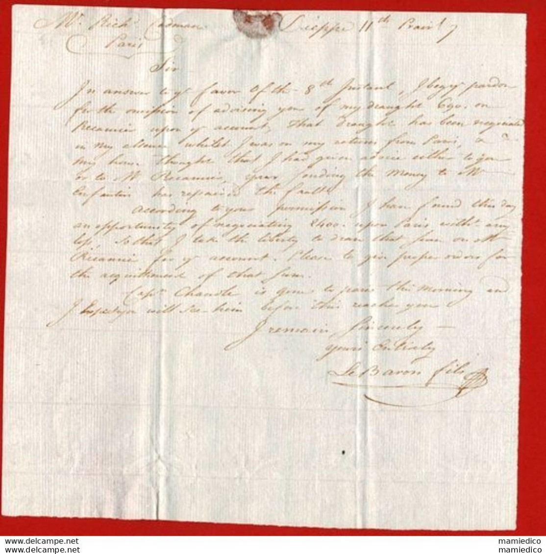 ENVELOPPPE-LETTRE  Envoyée De DIEPPE Vers Paris 11 Prairial An7. 3 Scans. N°3 Encre Pâle - Non Classés