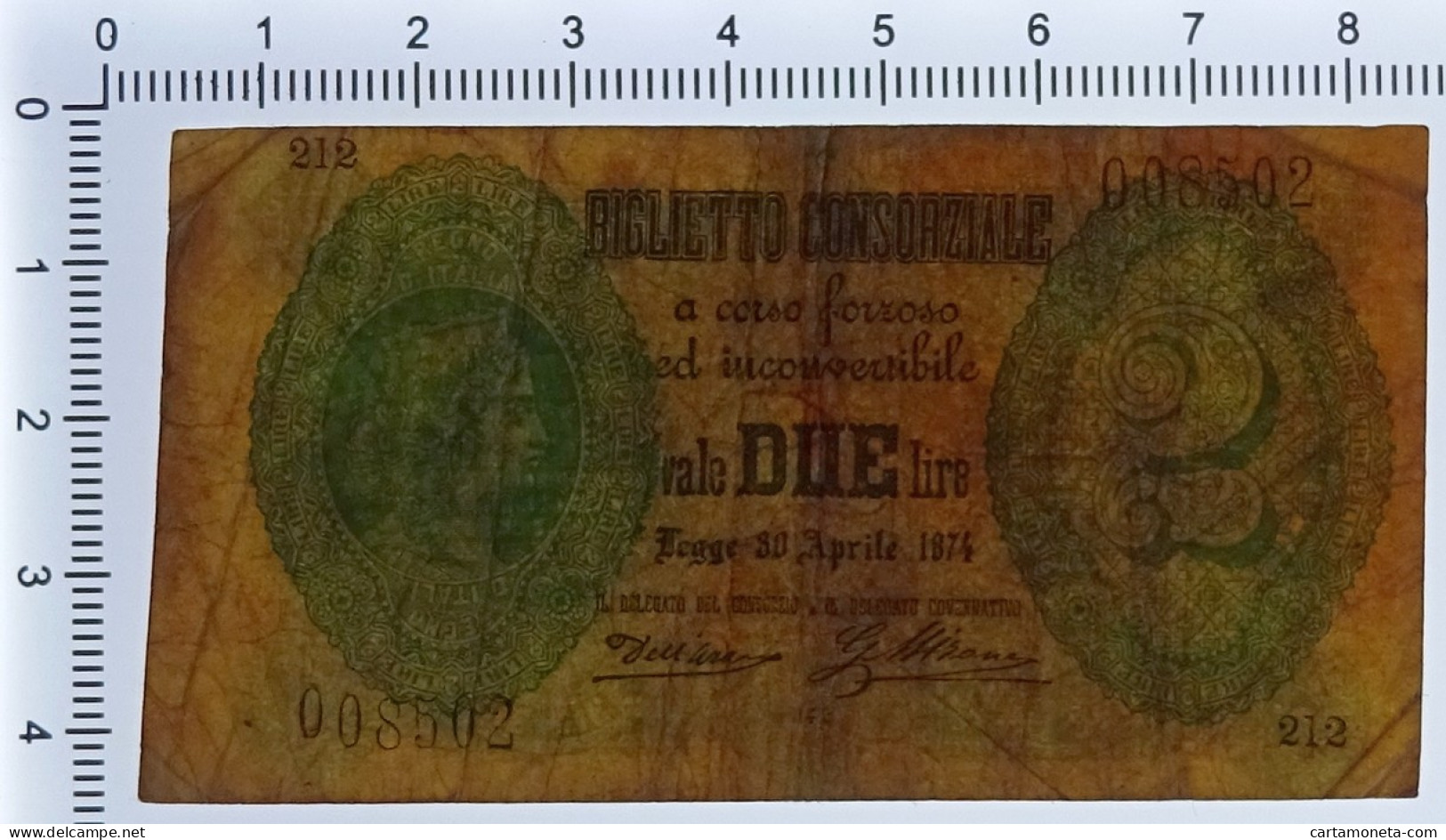 2 LIRE BIGLIETTO CONSORZIALE REGNO D'ITALIA 30/04/1874 BB - Biglietti Consorziale