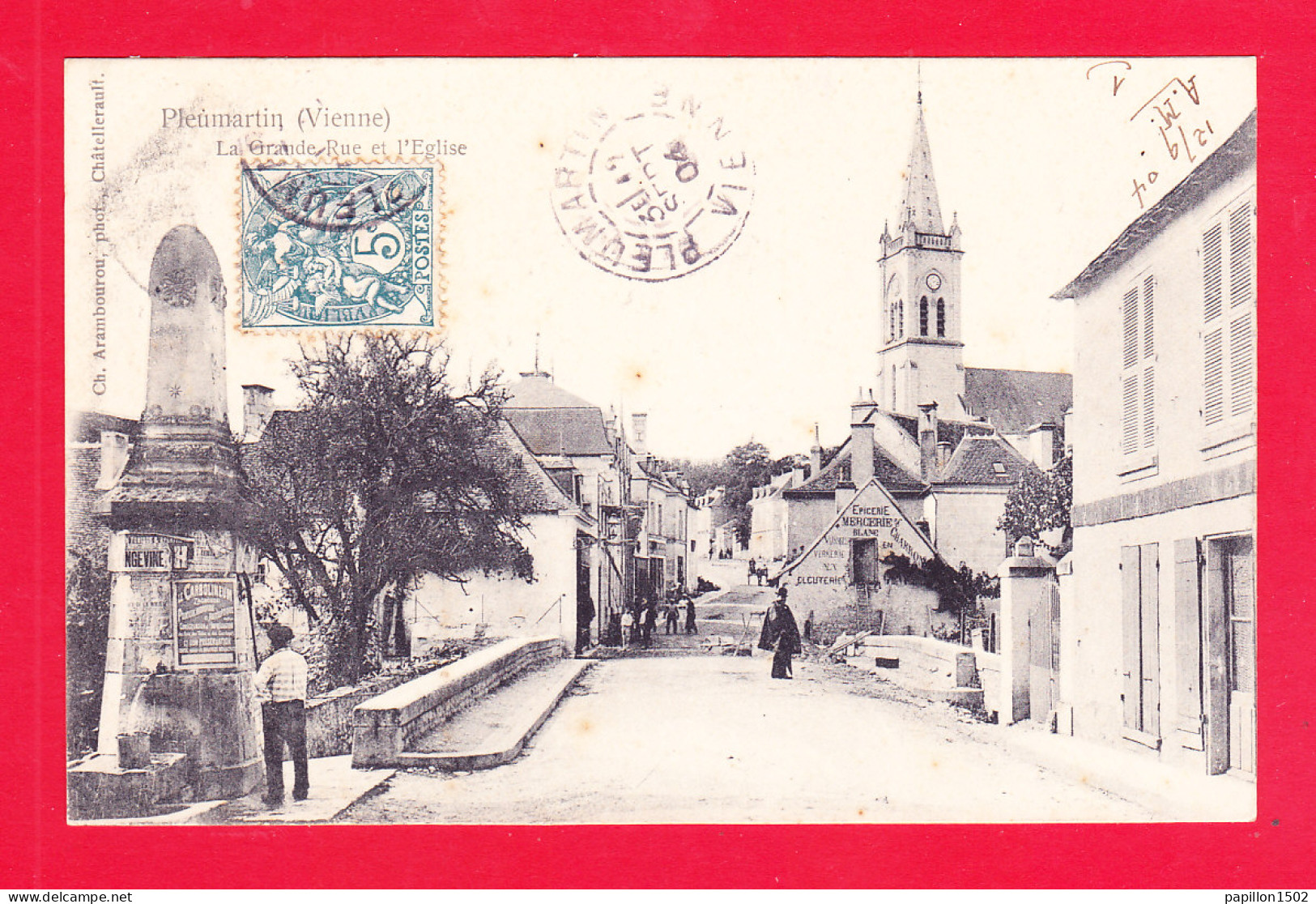 F-86-Pleumartin-05A105  La Grande Rue Et L'église, épicerie, Cpa Précurseur BE - Pleumartin