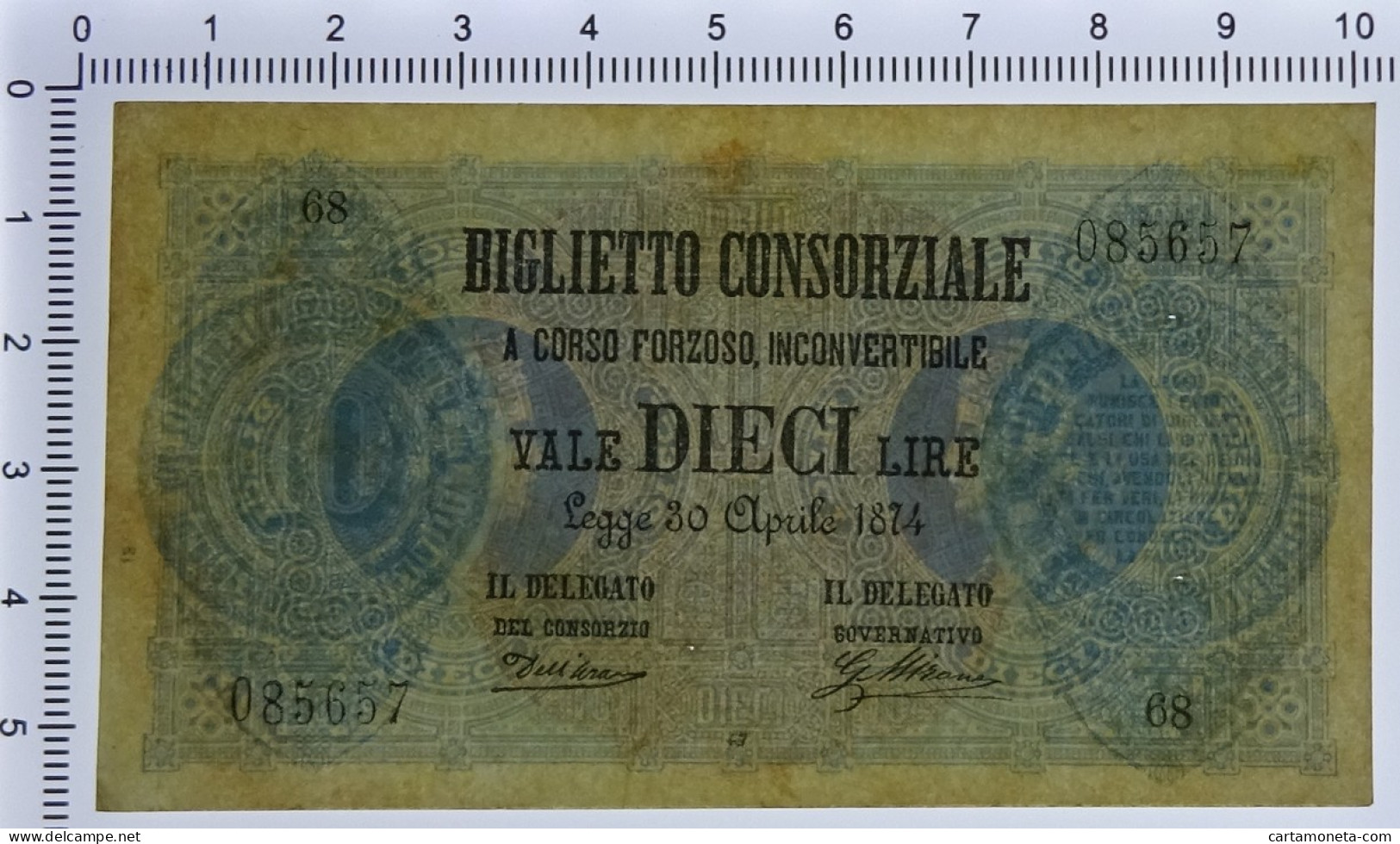 10 LIRE BIGLIETTO CONSORZIALE REGNO D'ITALIA 30/04/1874 QSPL - Biglietti Consorziale