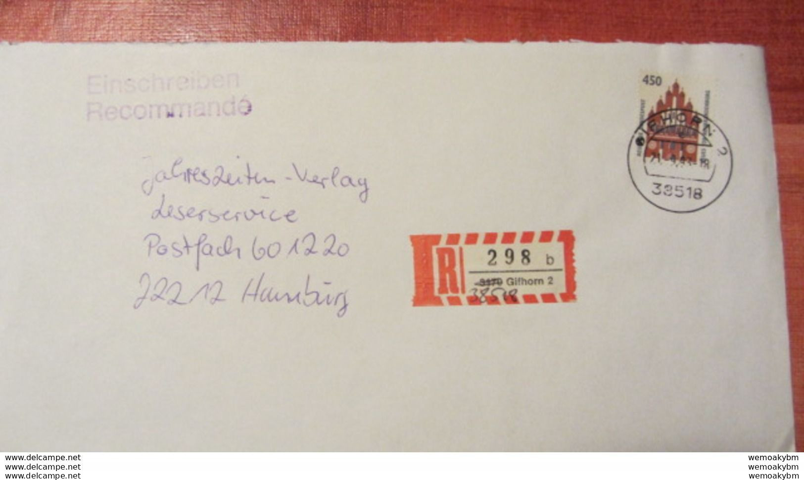 BRD: R-Brief Aus 38518 Gifhorn 2 (298 C) Mit  Spätverwendg Von R-Zettel Mit 4-Stellige PLZ, Handschr. Geändert 21.9.93 - R- & V- Vignette