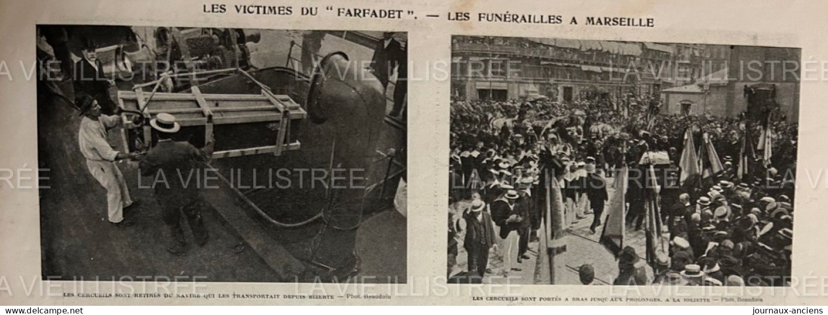 1905 LES VICTIMES DU FARFADET - LES FUNÉRAILLES À MARSEILLE - LA VIE ILLUSTRÉE - 1900 - 1949