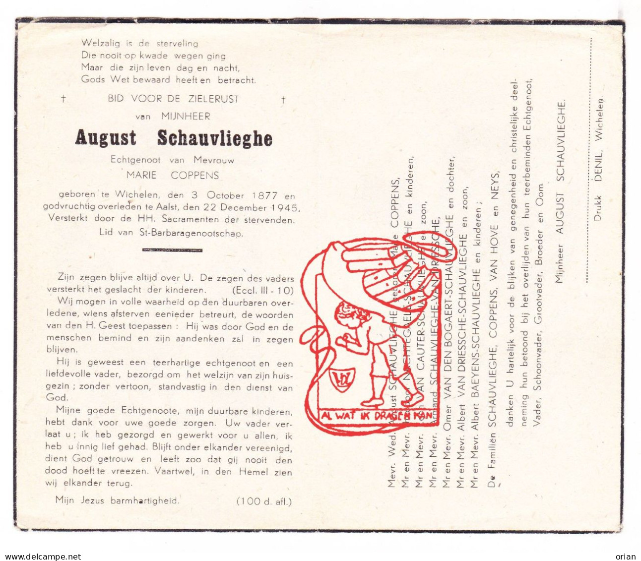 DP August Schauvlieghe ° Wichelen 1877 † Aalst 1945 Coppens // Nachtegaele Van Cauter Driessche Van Hove Neys Baeyens - Imágenes Religiosas