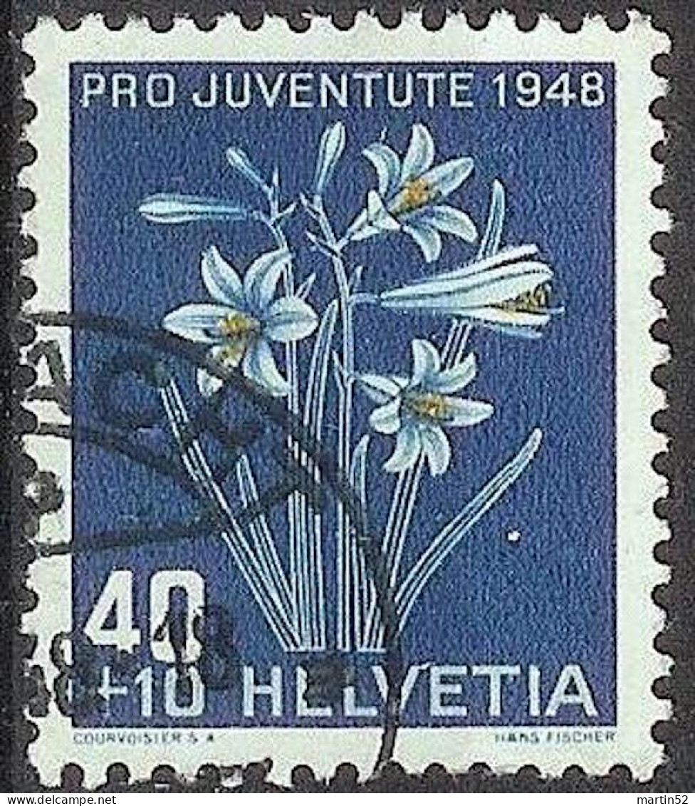 Schweiz Suisse Pro Juventute 1948: Paradies-Lilie Zu WI 128 Mi 517 Yv 470 Mit Stempel KÜSNACHT ?.XII.48 (Zu CHF 13.00) - Gebraucht