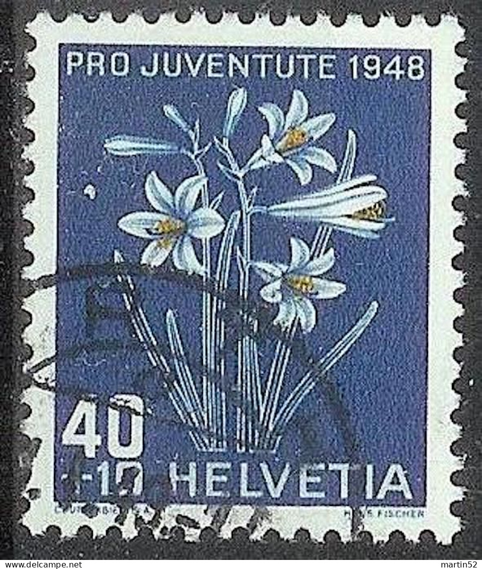 Schweiz Suisse Pro Juventute 1948: Paradies-Lilie Zu WI 128 Mi 517 Yv 470 Mit Eck-Stempel ARTH .49 -16 (Zu CHF 13.00) - Gebraucht