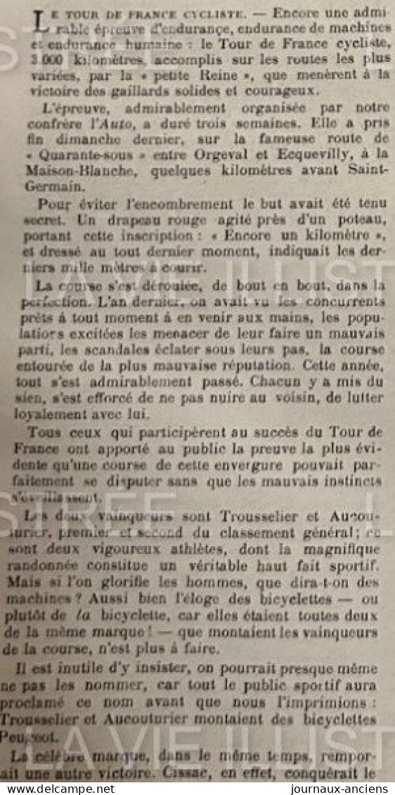 1905 LE TOUR DE FRANCE CYCLISTE - LES DEUX VAINQUEURS - TROUSSELIER - AUCOUTURIER - LA VIE ILLUSTRÉE - 1900 - 1949