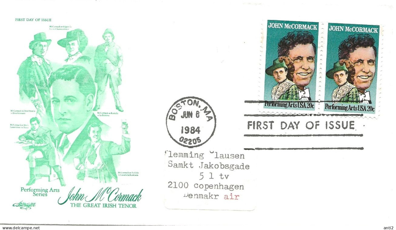 USA 1984 Performing Arts And Artists.,John McCormack (1884-1945), Artist Mi 1699 X 2 FDC - Storia Postale