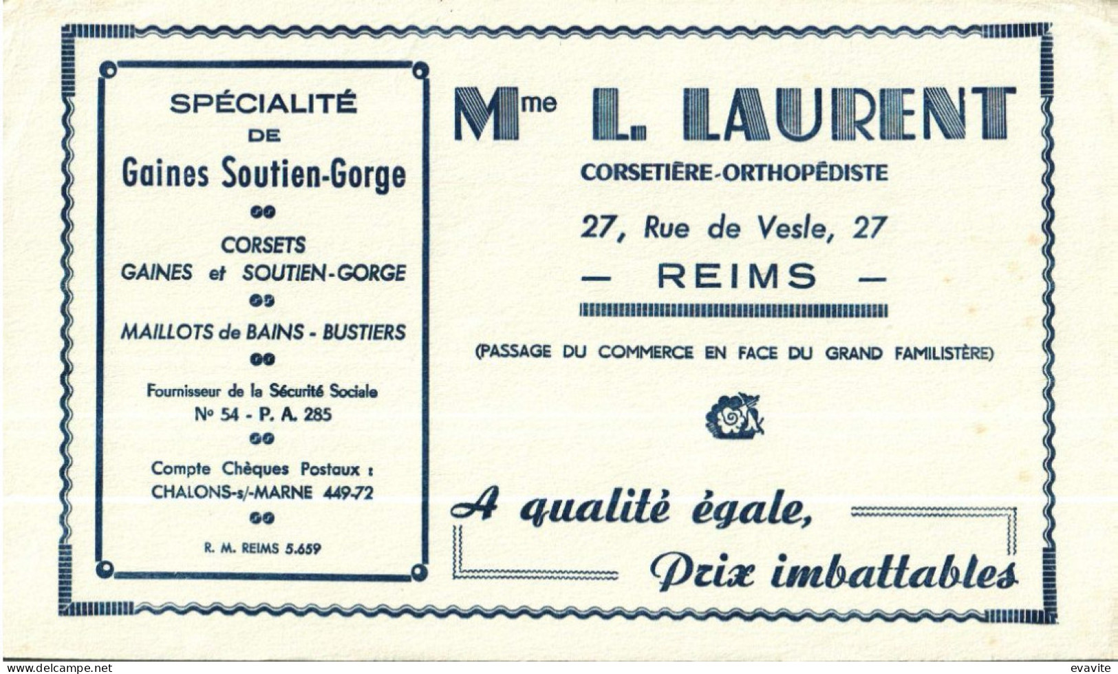 Buvard -     Mme LAURENT  Corsetière   Reims - Other & Unclassified