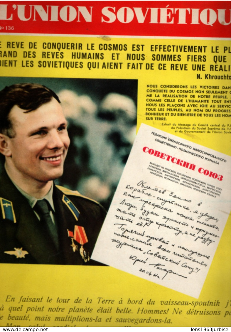 L'union Soviétique , N°136 , ( 1961 ) Youri Gagarine , Revue Grand Format - Historia