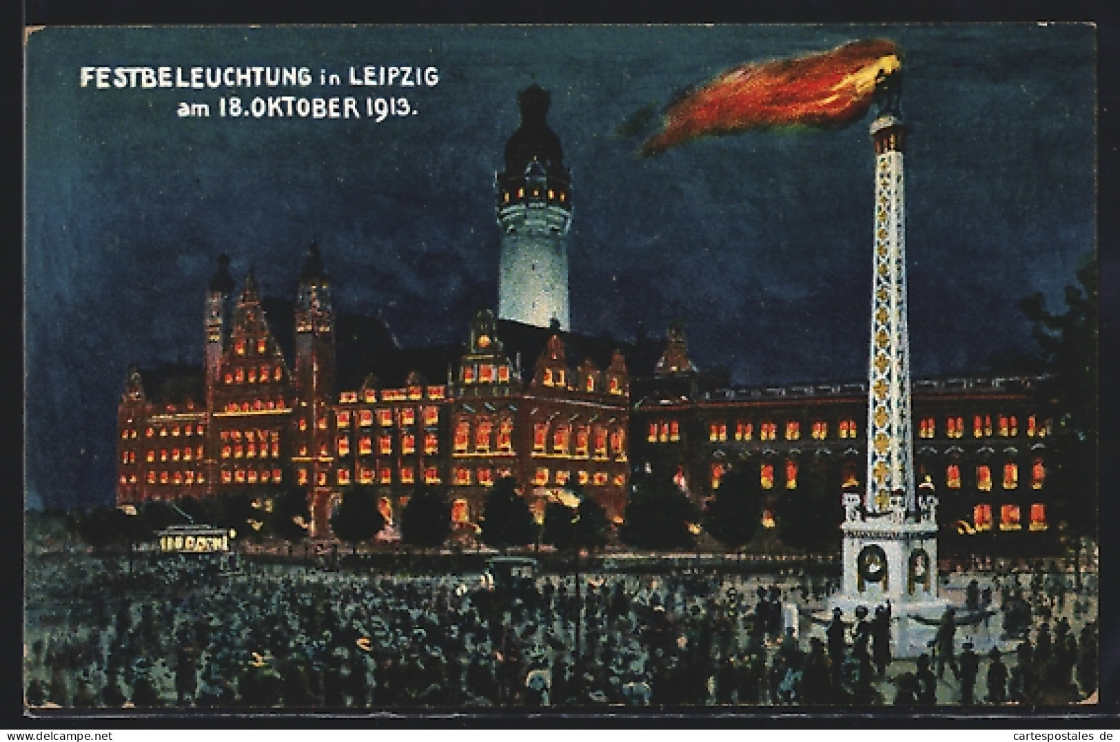 AK Leipzig, Festbeleuchtung Zur Weihung Des Völkerschlachtdenkmals 1913  - Leipzig