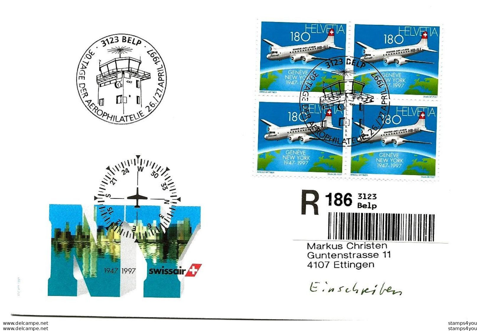 CH - 116 - Enveloppe Recommandée Avec Oblit Spéciale "Tage Der Aerophilatelie Belp 1997" - Postmark Collection