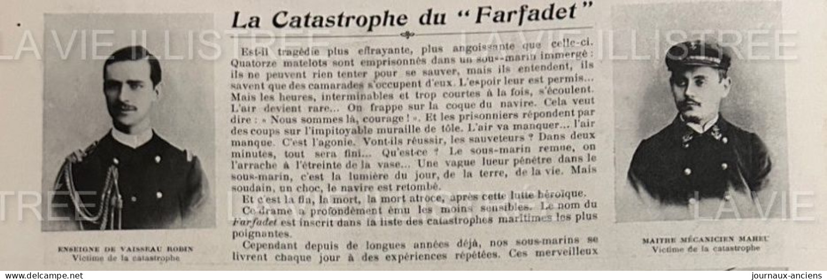 1905 LA CATASTROPHE DU SOUS MARIN " FARFADET " - LA VIE ILLUSTRÉE - 1900 - 1949