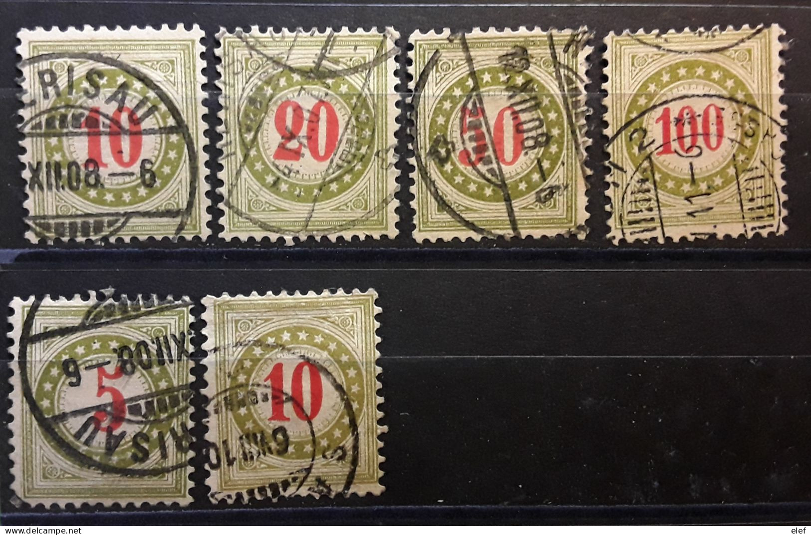 SUISSE SCHWEIZ Taxe Porto Marke 1897 - 1908 , 6 Timbres Yvert No 31 / 34 + 37, 38, Obl TB - Segnatasse