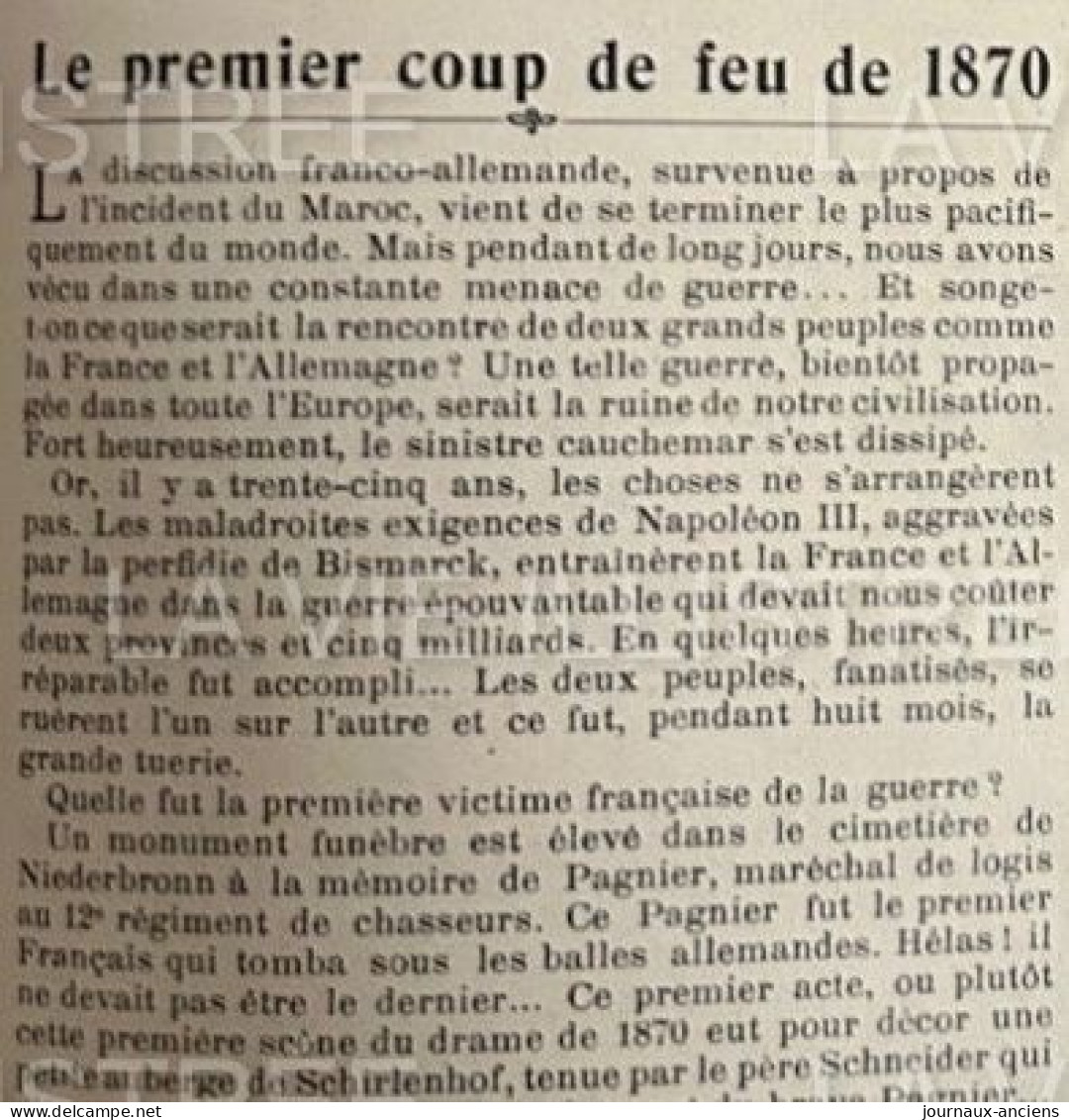 1905 AUBERGE DE SCHIRLENHOF - LE PREMIER COUP DE FEU DE 1870  - LA VIE ILLUSTRÉE - 1900 - 1949