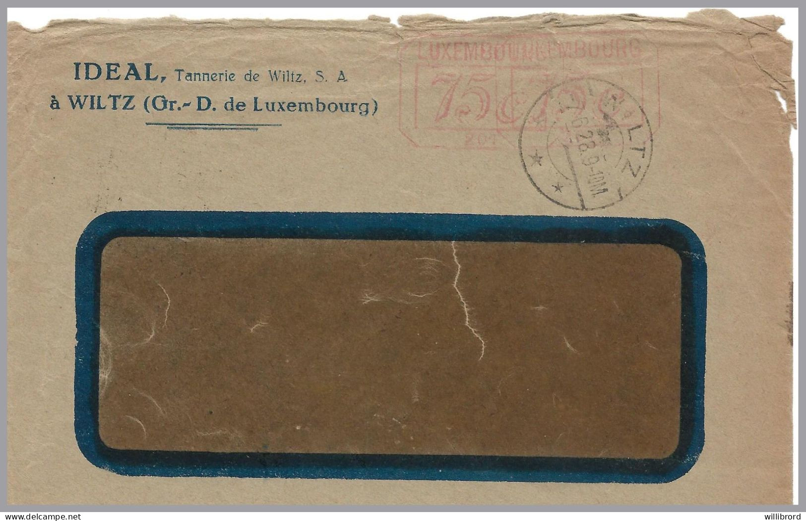 LUXEMBOURG - 1928 Timbrographe 201 Wiltz To Italy - RAREST Luxembourg Meter Imprint! Intl. Postage Meter Stp.Cat. = $100 - Brieven En Documenten