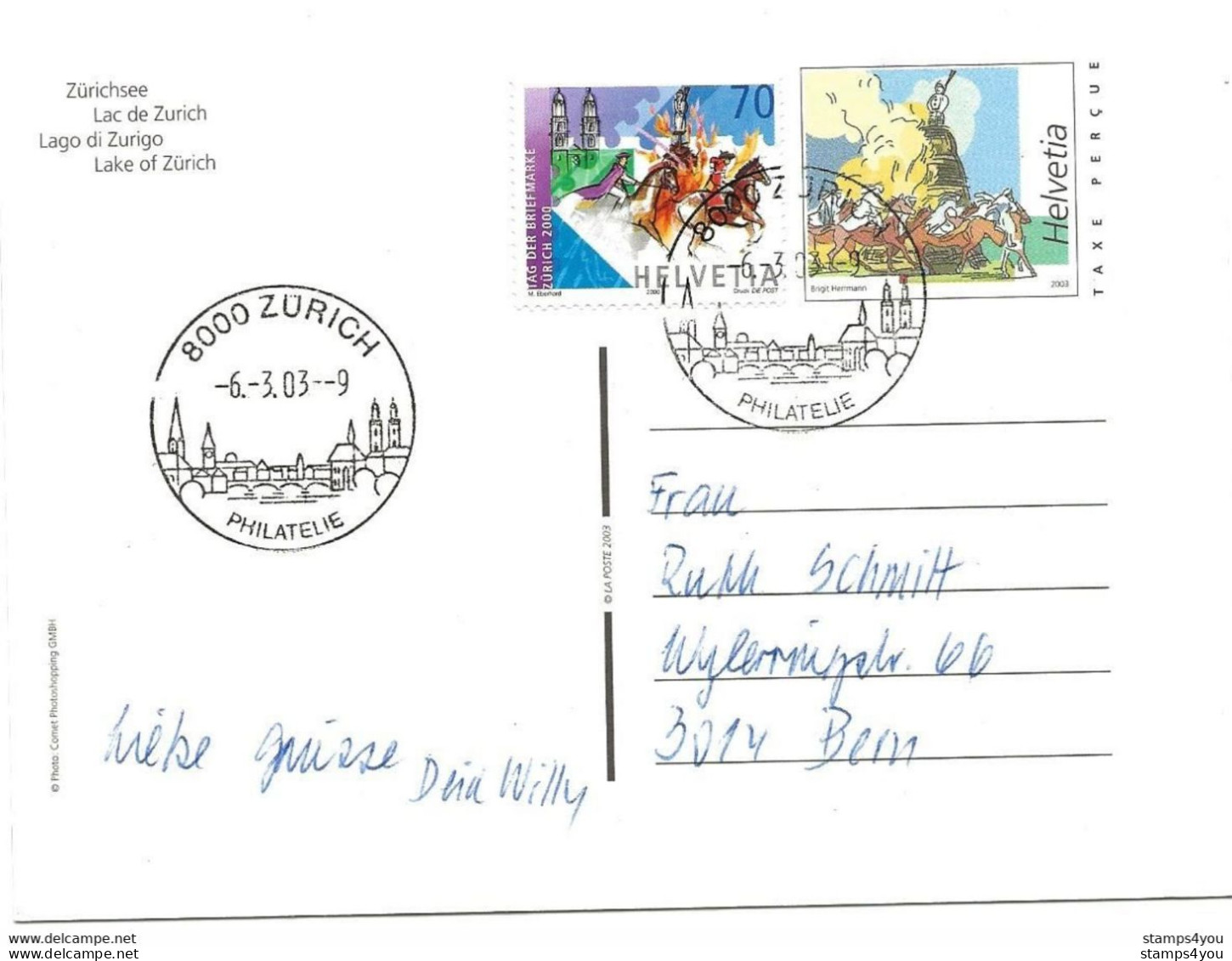 433 - 13 - Entier Postal "Zurichsee" Avec Affranchissement Complémentaire Cachets Illustrés Zürich 2003 - Interi Postali