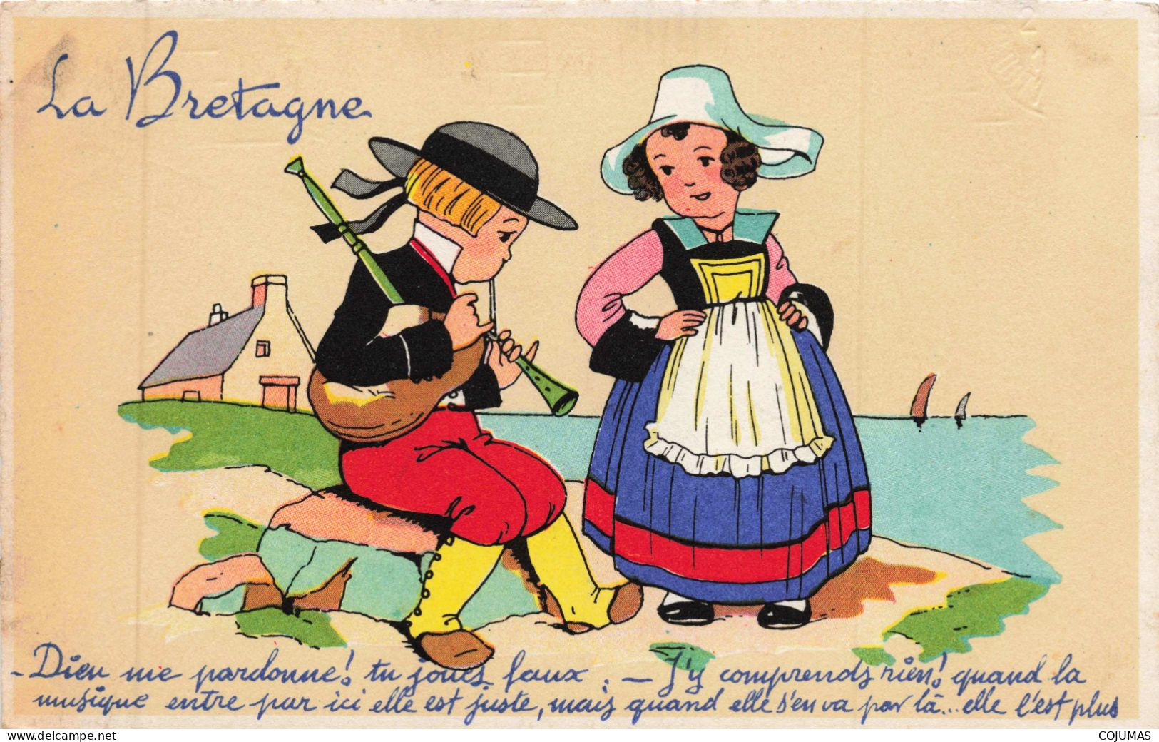 ILLUSTRATEURS _S28272_ La Bretagne - Peinte à La Main - Femme Homme Instrument De Musique - 1900-1949