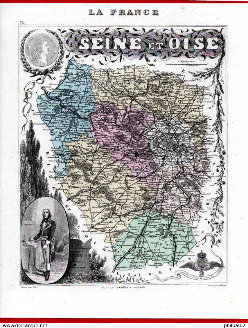 Carte Du Département De Seine Et Oise, Dressée Par Vuillemin. Atlas Migeon 1874-76. - Geographische Kaarten