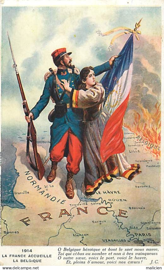 - Guerre 1914-18 -ref-N482- 1914 - La France Accueille La Belgique - Poème De J. C - Illustrateurs - - Guerre 1914-18