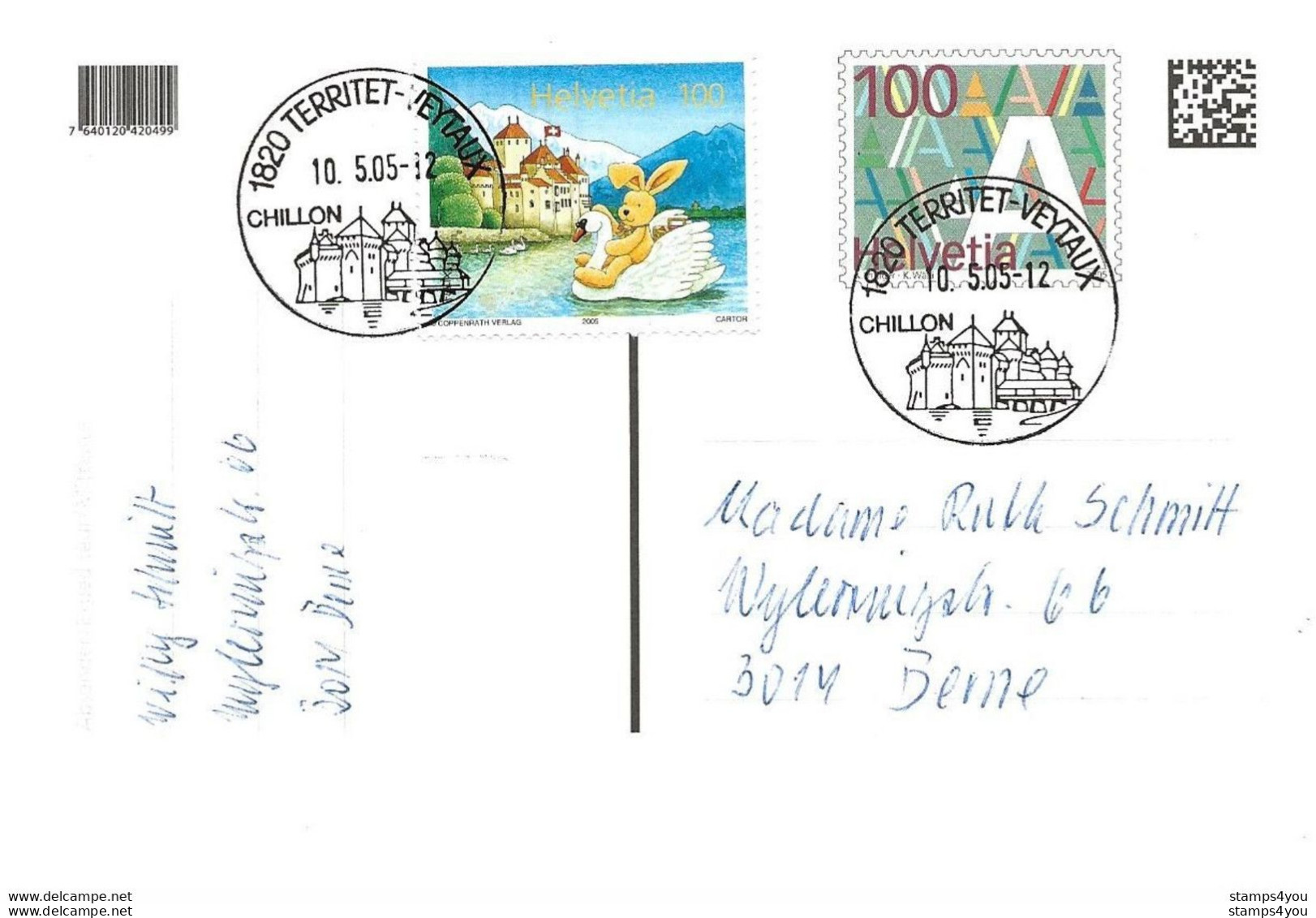 433 - 27 - Entier Postal  Avec Affranchissement Complémentaire - Cachets Illustrés Territet-Veytaux 2005 - Entiers Postaux