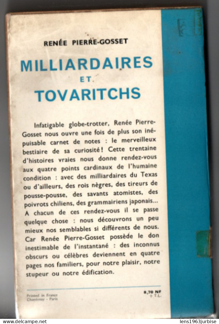 Milliardaires Et Tovarichs , Julliars ( 1960 ) 258 Pages , Cachet De Bibliothéque Tâche De Rousseurs Non Coupé - Other & Unclassified
