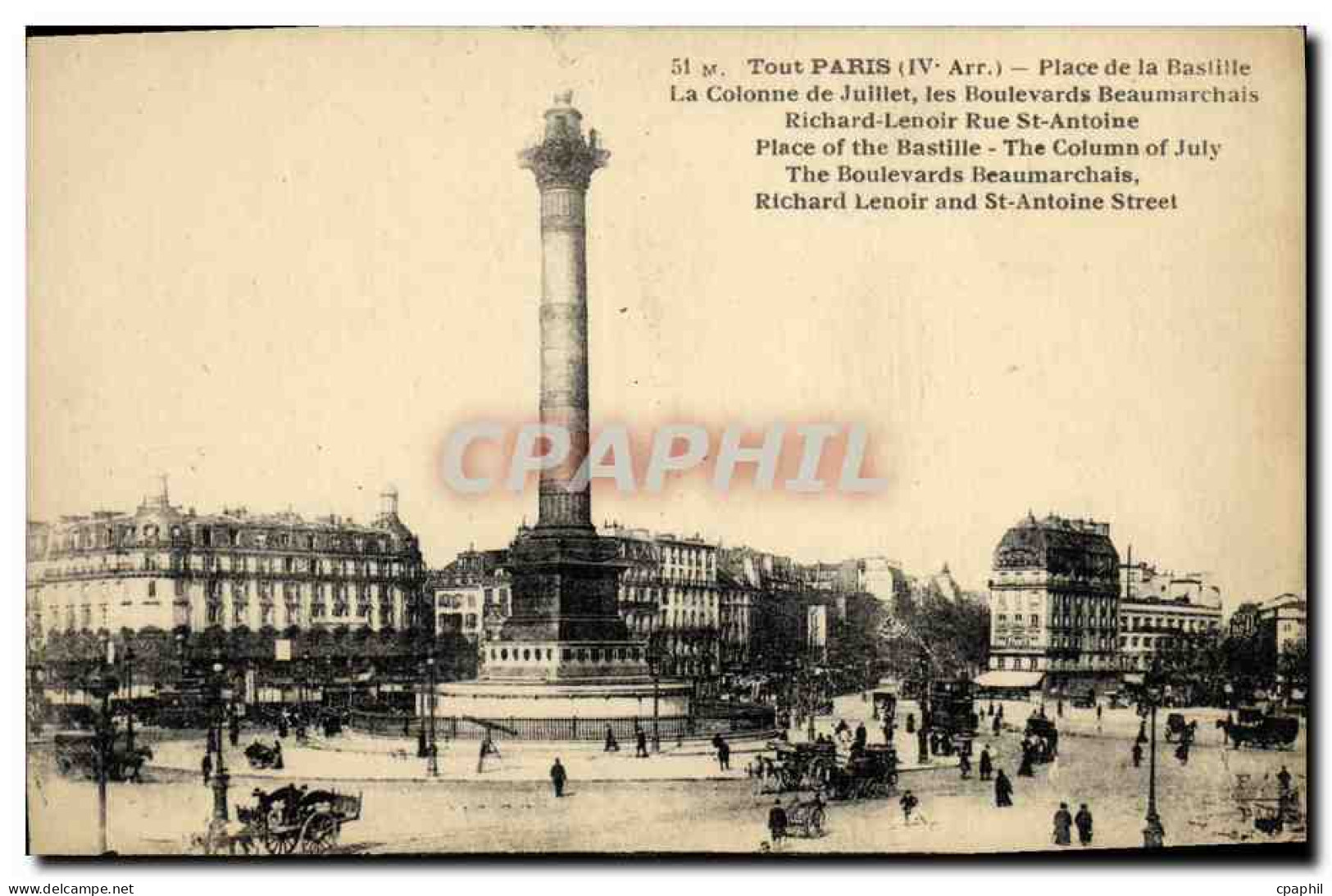 CPA Paris Tout Place De La Bastille La Colonne De Juillet - Arrondissement: 11