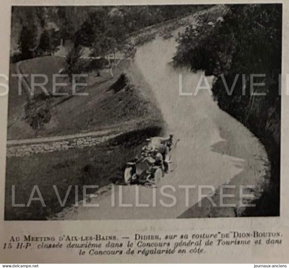 1905 COURSE AUTOMOBILE - LE MEETING D'AIX LES BAINS - VOITURES DE DION BOUTON - LA VIE ILLUSTRÉE - 1900 - 1949