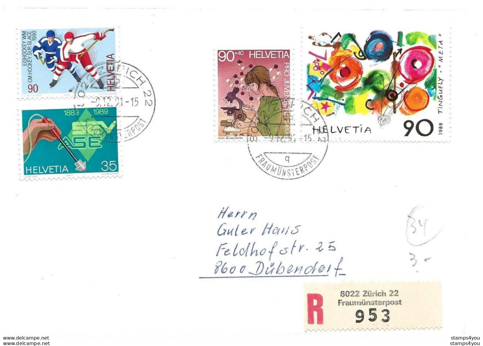 433 - 34 - Enveloppe Recommandée Envoyée De Zürich 1991 - Bel Affranchissement - Storia Postale