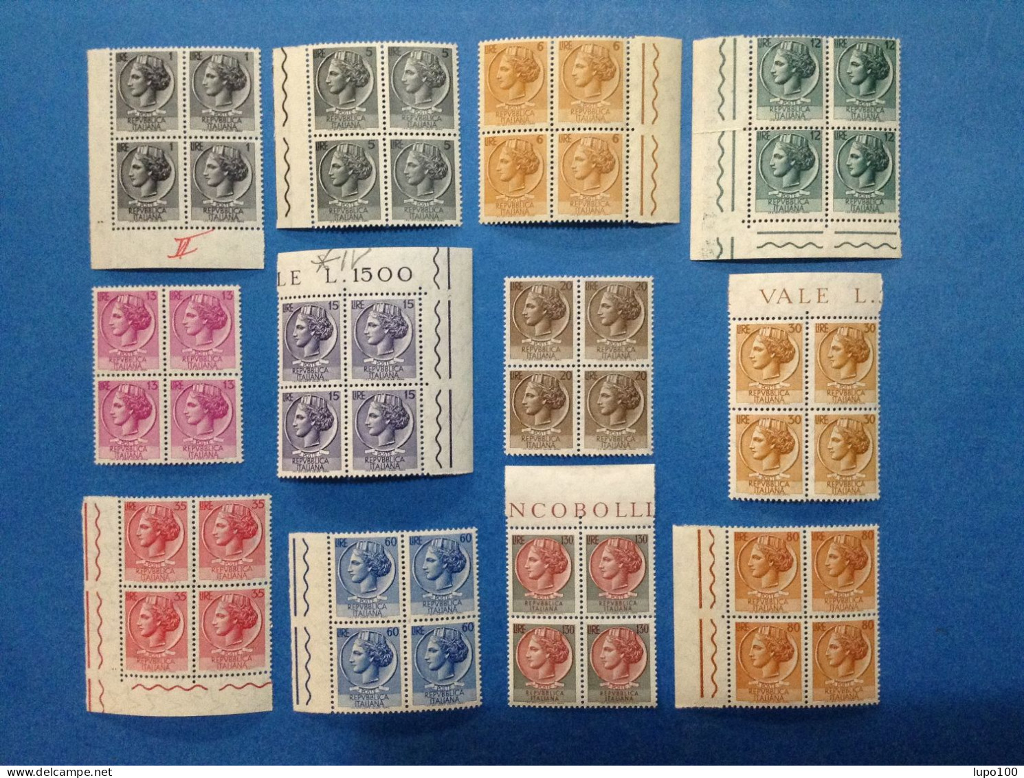 1955 1960 1966  Francobolli Nuovi Mnh** Lotto Da 12 Quartine Siracusana Quartina 1 5 6 12 13 15 20 30 35 60 80 130 Lire - 1946-60: Neufs